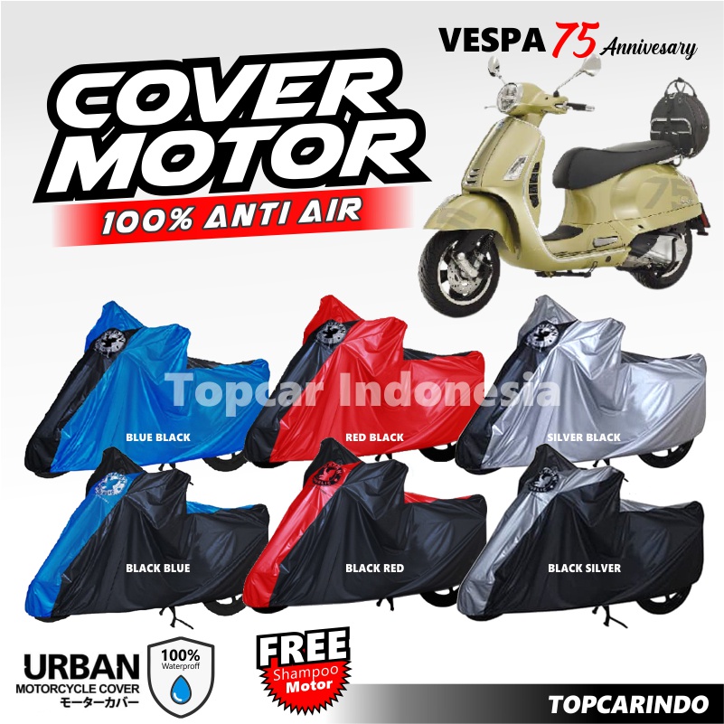 Cover Motor Vespa 75 Anniversary Sarung Motor Selimut Motor Piagio Mantel Jas Penutup Pelindung Urban Waterproof Anti Air Indoor Outdoor Rumah Teras Gudang Garasi Aksesoris Vespa Kolektor Unik PVC