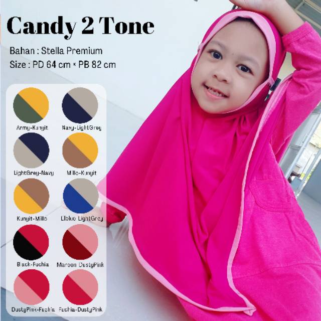 HIJAB ANAK / KHIMAR ANAK - NON PED TALI - CANDY 2 TONE BAHAN STELLA PREMIUM - BEST SELLER BISA COD