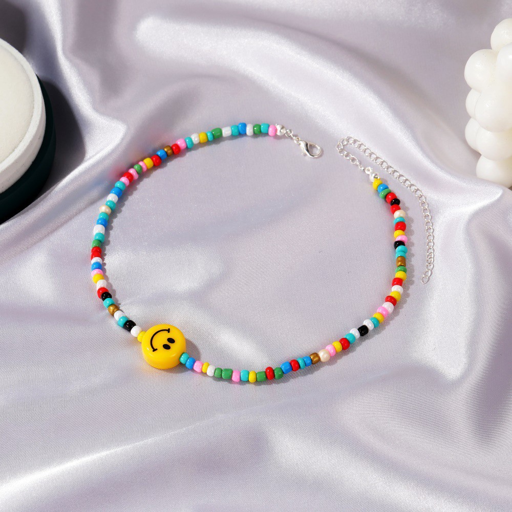 Kalung Manik-Manik Motif Kartun Smiley Warna-Warni Pelangi Bahan Resin