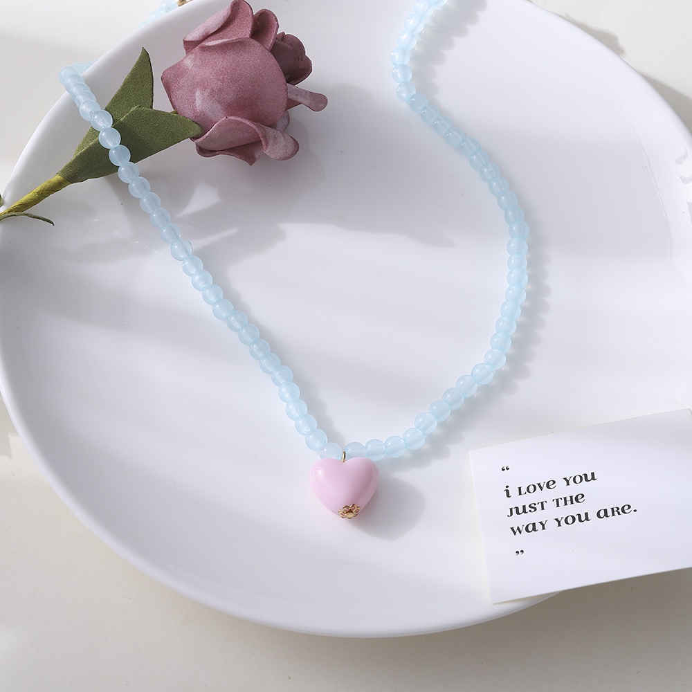 【COD Tangding】Kalung Choker Rantai Klavikula Hias Manik-Manik Kristal Bentuk Hati Warna Pink Biru Mint Untuk Perempuan