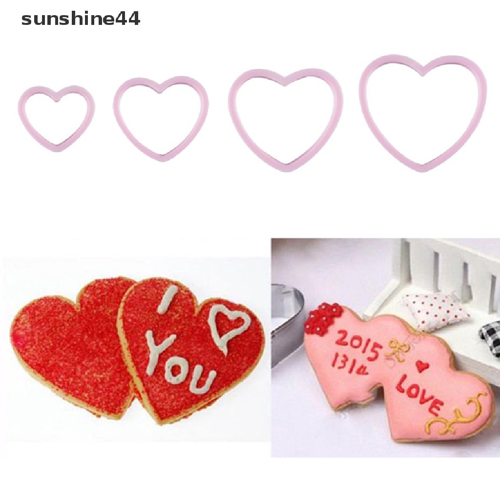 Sunshine 4pcs Cetakan Cutter Bentuk Hati Bahan Plastik Untuk Kue / Biskuit