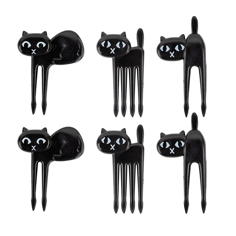 TK 6pcs/pack Cute Animal Fruit Fork Kids Snack Dessert Cartoon Forks Toothpick Lunch Decoration Black Cat Pattern