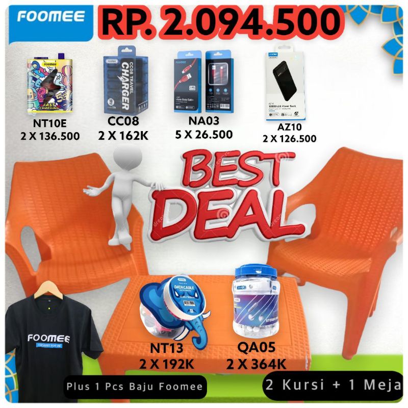Promo Paket Bundling FOOMEE ( NT10E + CC08 + NT13 + QA05 + NA03 + AZ10 Free Bonus Gratis Kaos Baju &