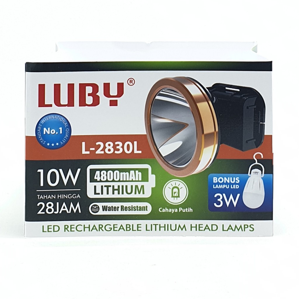 Luby L-2830L 10W JUMBO CD Putih Senter Kepala Cahaya Putih Lithium 4800mAh