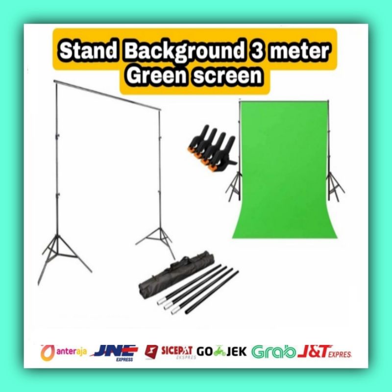 Paket lengkap stand Background 3M + Green screen / 4 penjepit