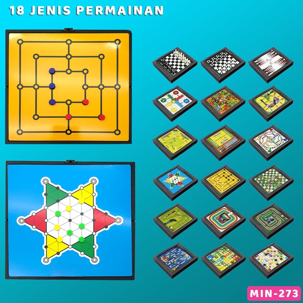 MAGNETIC BOARD GAME 18 in 1 Ludo Halma Ular Tangga dll Mainan Edukatif Game Keluarga Papan Magnet