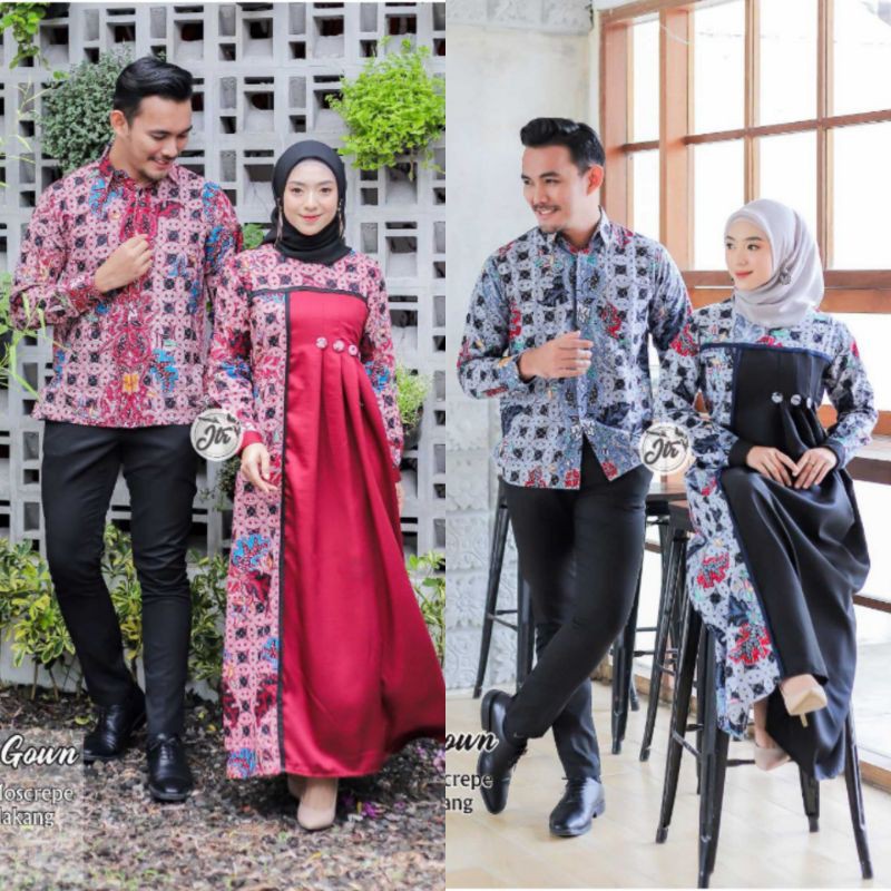 Baju Gamis Batik Couple Keluarga Kombinasi Dress Fashion Muslim Murah Jumbo Pekalongan Wanita Dewasa
