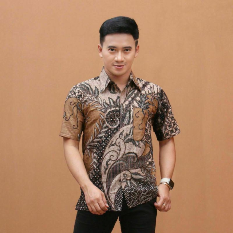 atasan batik wanita lengan panjang motif sekar jagad by batik aziza-Hem Sekar Coklat