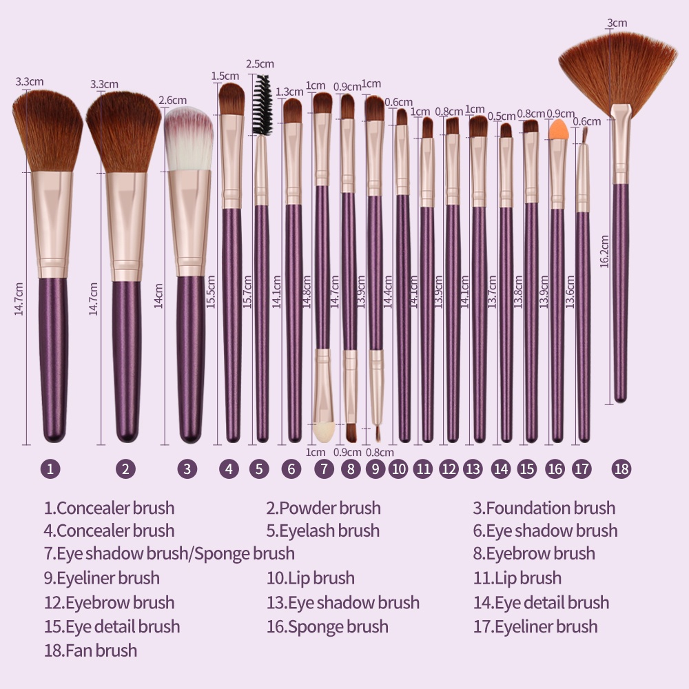 MAANGE 18 Pcs/Set Makeup Brushes Blush Small Fan Eyebrow Eyeliner Eyeshadow Soft Hair Brush Tools