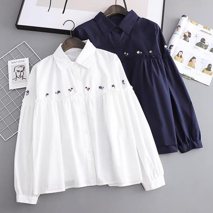 Blouse Style Putih - Colarie Blouse Mango Crepe Kombinasi Bordir - Atasan Wanita Murah <