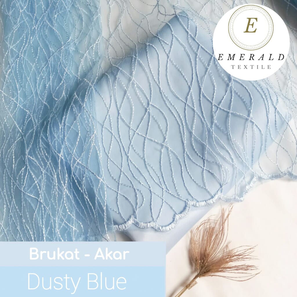 SETNGAH METER kain Brukat Tile Prancis Bahan Kebaya Motif Akar - Dusty Blue ( HARGA PER 50cm KAIN )