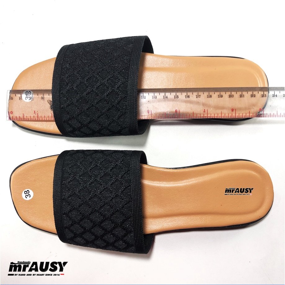 Sandal Murah Wanita Teplek Flat Selop mrAUSY Strap 1 Ban 1 Bisban Rajut Teplek