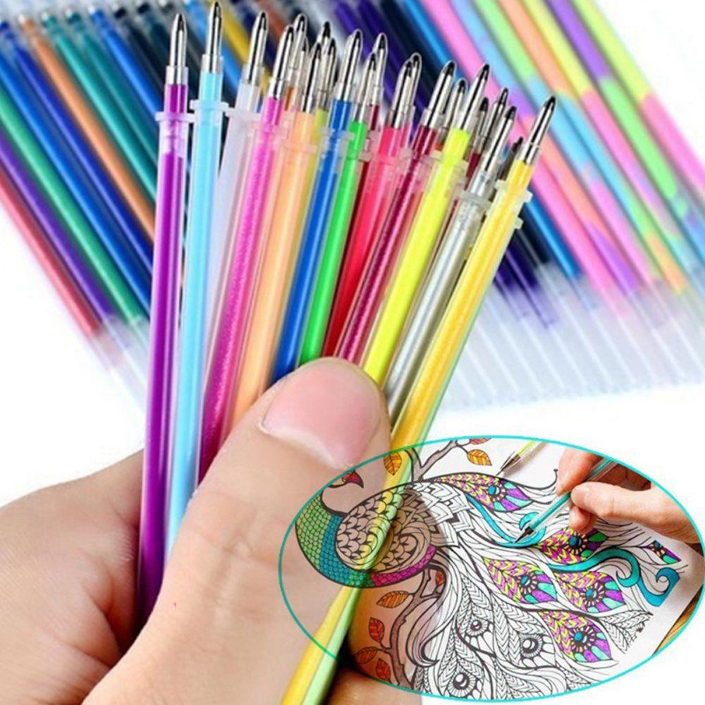 R-flower 24/36/48PCS Isi Ulang DIY Menggambar Kuas Cat Air Perlengkapan Lukisan Glitter Pen