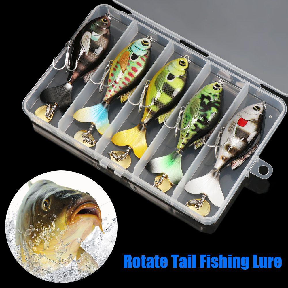 TOP 5pcs /Box Rotate Tail Fishing Lure New Lembut Rotating Tail 2segment VMC Hooks