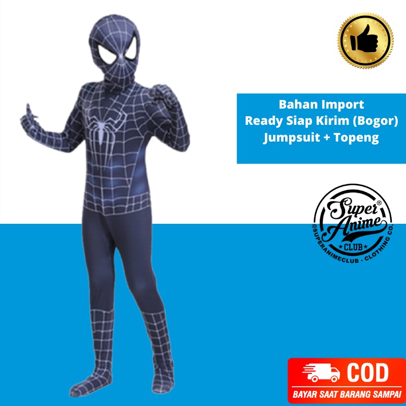 Kostum Superhero Anak Spider Venom Hitam Impor Baju Cosplay Costume Spiderman Karnaval Ulang Tahun