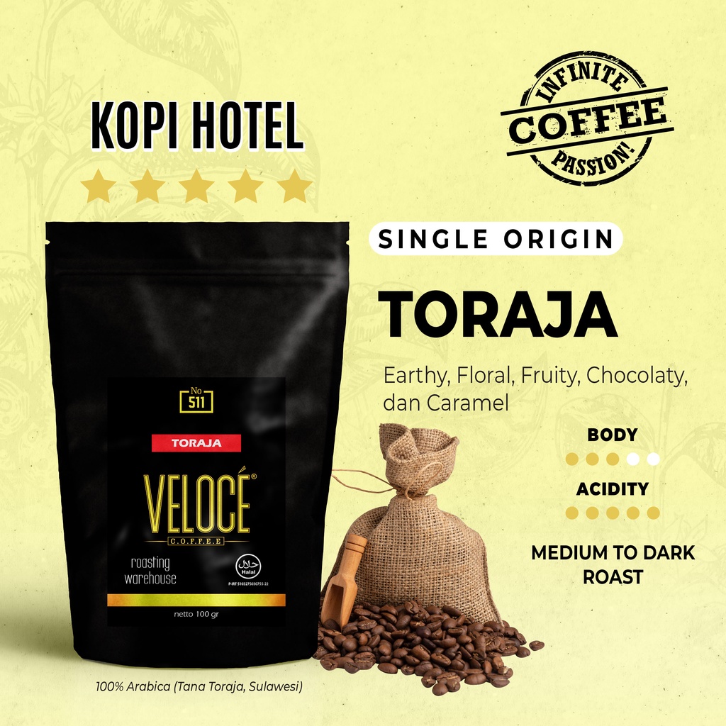 

Coffee Bean Veloce Toraja Kalosi Arabica 100 gr Fresh Roasting | Biji Kopi Nusantara Authentic