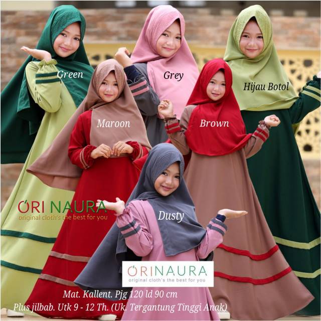 Gamis Dres Listy Kids Set Syari Anak Polos Usia 9,10,11,12 Tahun Ori Naura Solo Grosir Gamis Murah