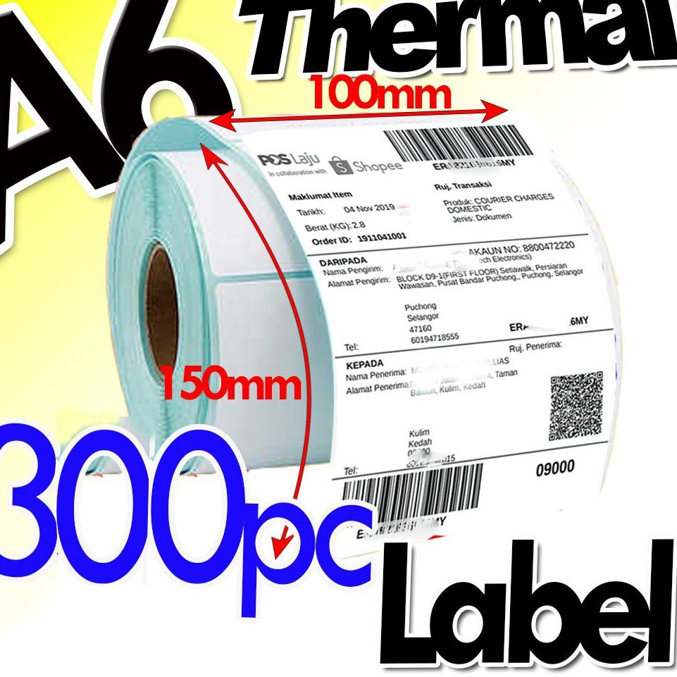 

PROMO LABEL STICKER THERMAL BARE 100x150mm (10x15cm 300Pcs Core 1") MURAH A6, 4" x 6