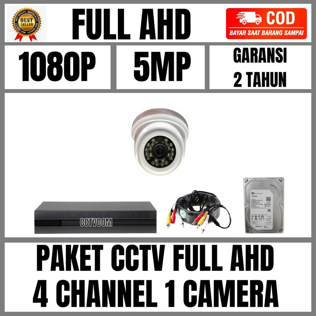 PAKET CCTV FULL AHD 4 CHANNEL 1 KAMERA 5MP IR SONY 1080P KOMPLIT TINGGAL PASANG *