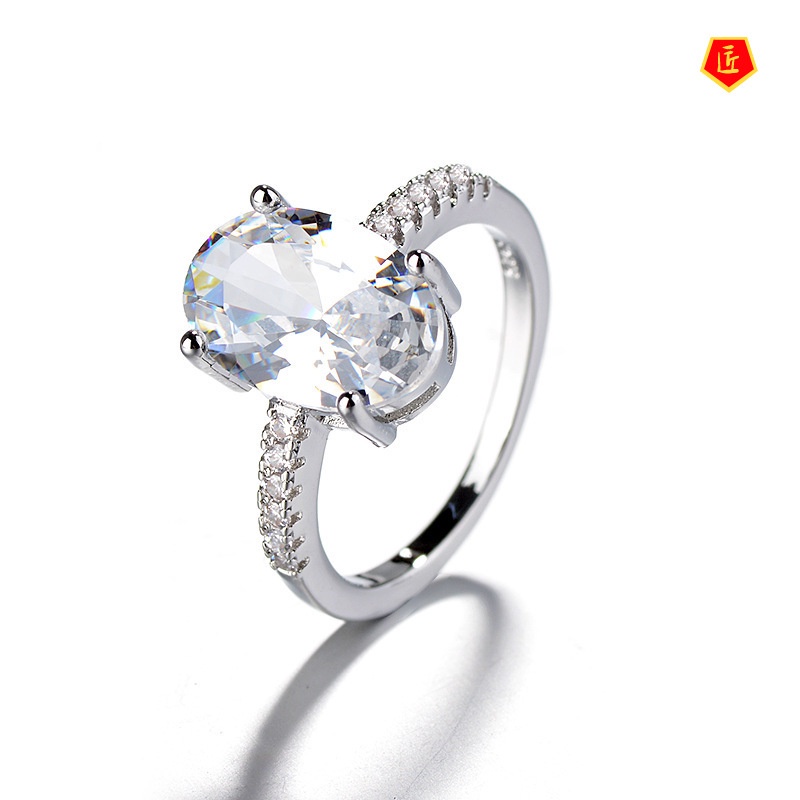 [Ready Stock]Fashion Goose Egg Rhinestone Ring 18K Platinum