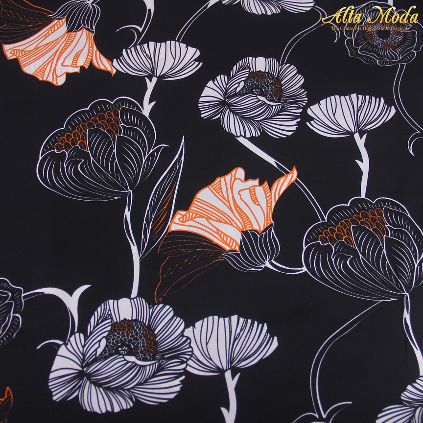 

Alta Moda Heavy Cady Stretch Zara Hitam Motif Bunga Tulip Orens (1M)