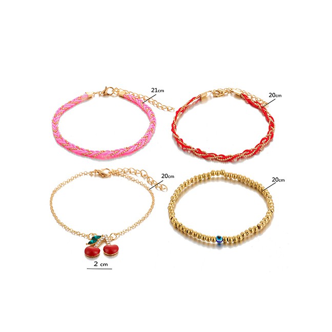 LRC Gelang Kaki Fashion Color Mixing Eye Line Braided Cherry K51448