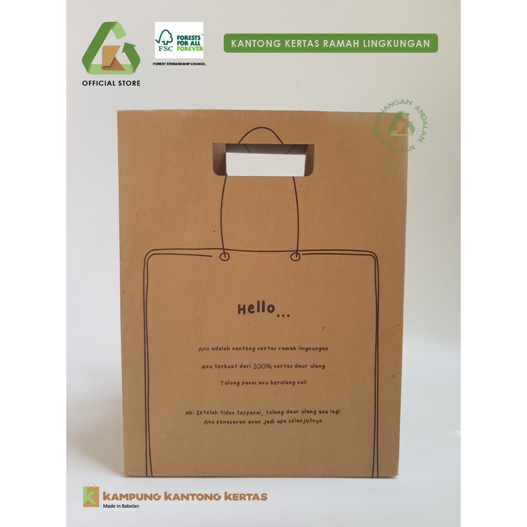 

Paper Bag Kraft/ Kantong kertas coklat Hello (WAJIB MEMBELI EXTRA PACKING)