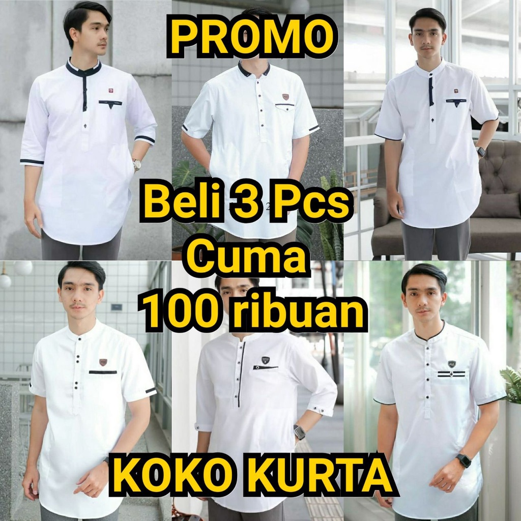 PROMO PAKET 100 RB DAPAT 3 PCS KOKO LENGAN PENDEK DAN PANJANG KOKO KOMBINASI BATIK KOKO HADROH MODERN KOKO MURAH