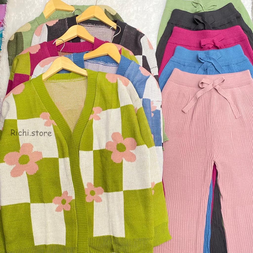 One set rajut camelia outer baju celana kulot