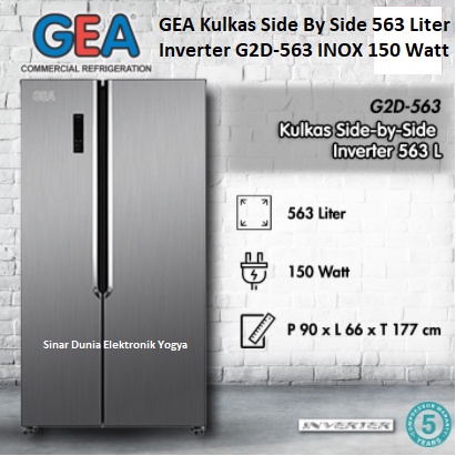 GEA Kulkas Side By Side 563 Liter Inverter G2D-563 INOX 150W G2D 563