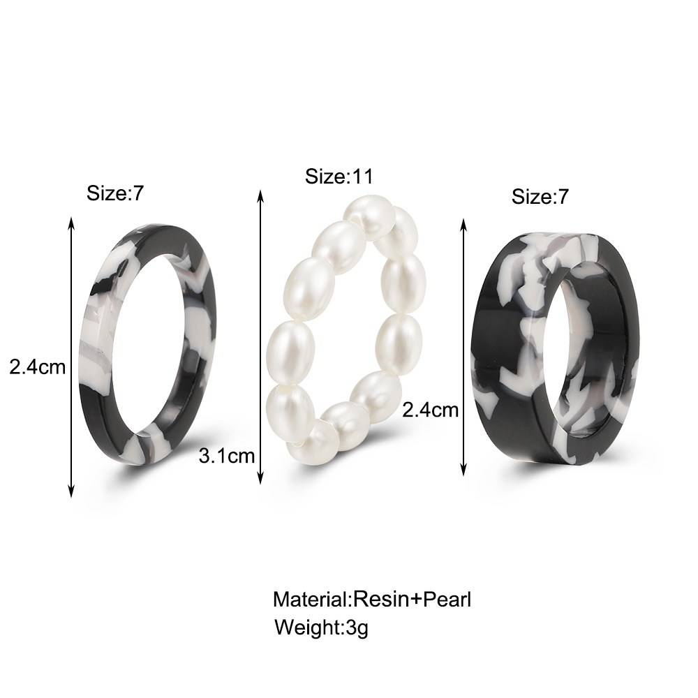 3Pcs/Set Retro Pearl Resin Ring Set Colorful Gradient Finger Rings Women Jewelry Accessories