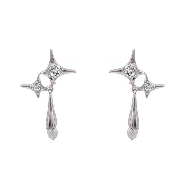 Anting Tusuk Asimetris Desain Bintang Tetesan Air Hias Zircon Berlian Imitasi Untuk Wanita
