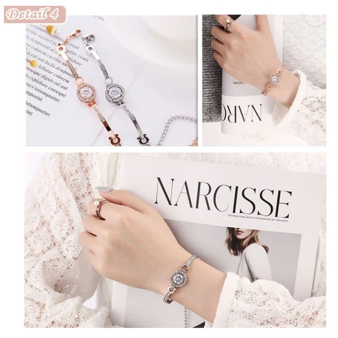 Gelang Fashion Korea Kekinian Titanium Gelang Wanita Perhiasan Tangan Kristal Fashion Anti Karat CBKS LC