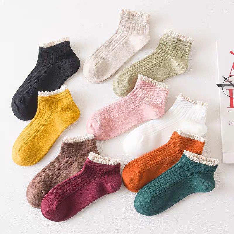 OVERFLOWS.ID Kaos Kaki Wanita Motif Renda lucu Ala Korea Kaos Kaki Ankle Sock Pendek Mata Kaki