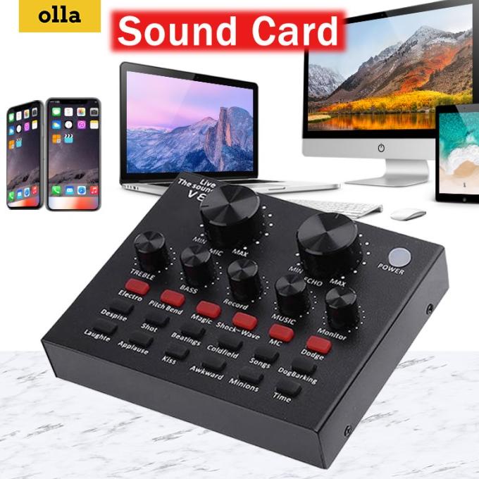 V8 SoundCard Audio Bonkyo untuk HP PC Mac Live Broadcast Karaoke - Hitam