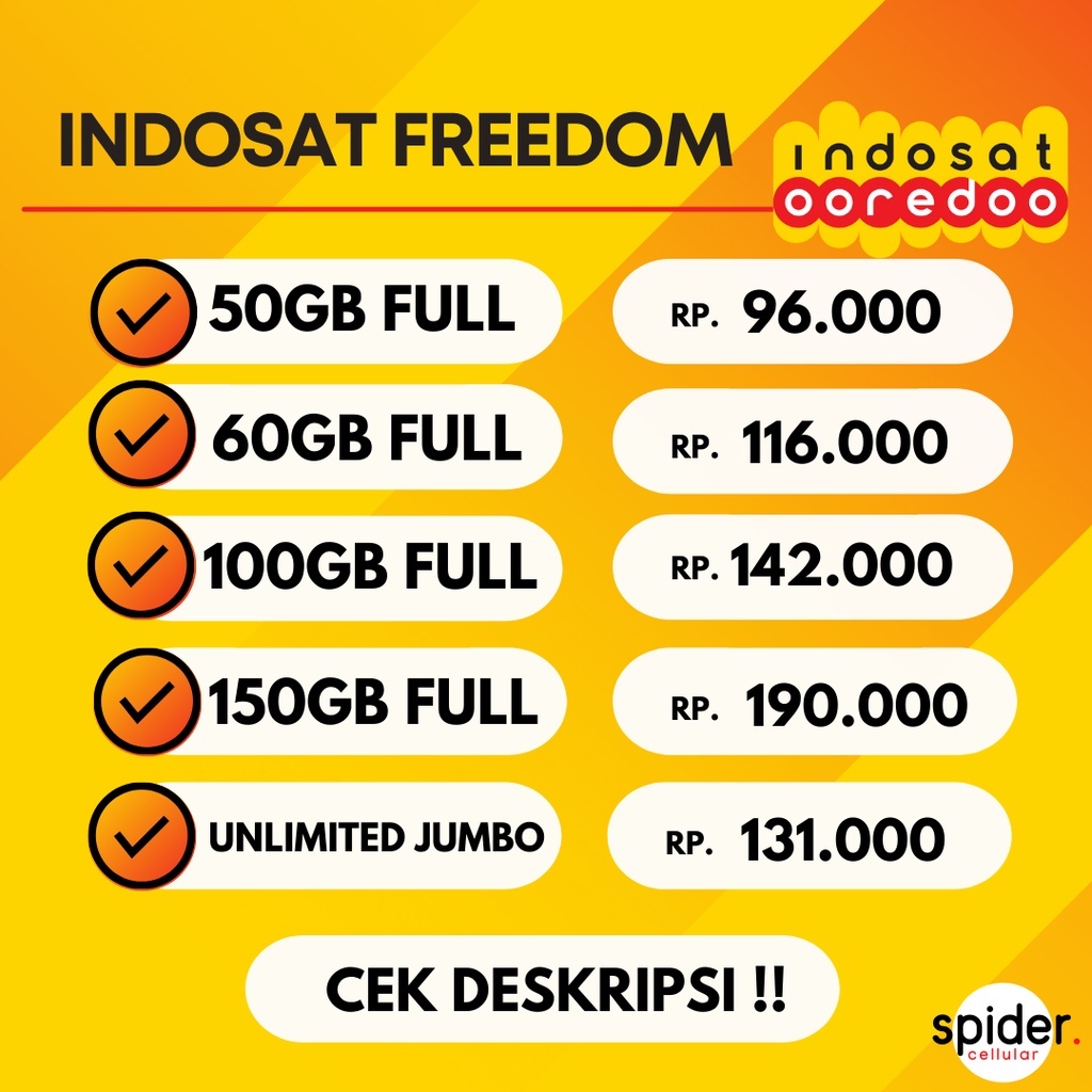 Paket Data Indosat 50GB 60GB 100GB 150GB Unlimited Jumbo 60GB