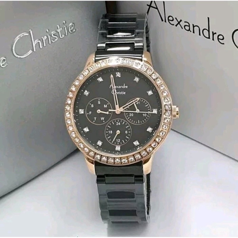 Jam Tangan Wanita/Cewek Alexandre Christie AC 2691 Black Rosegold Original Garansi Resmi 1 Tahun