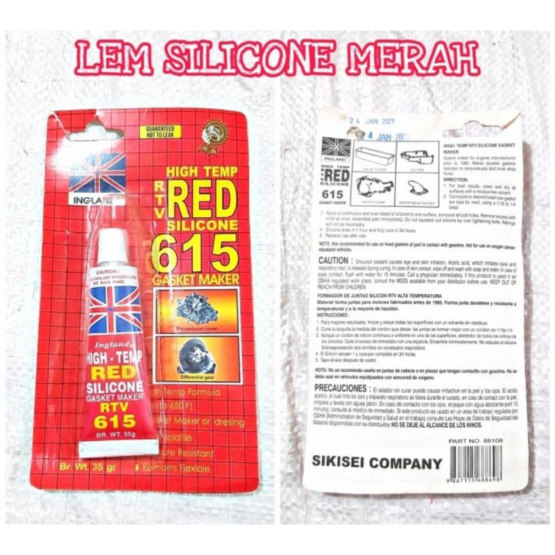 Lem Silikon Karet Silicone Merah RTV 615 650 Gasket Marker 30 gram