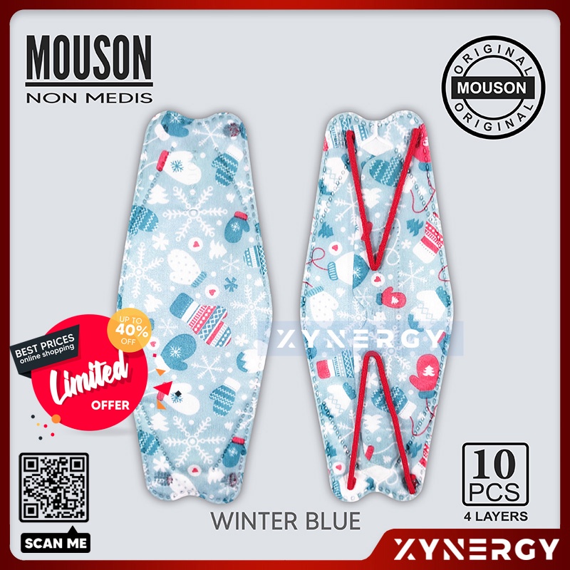 Masker Mouson KF94 Motif Winter Blue 4 ply isi 10 Masker Non Medis Sekali Pakai