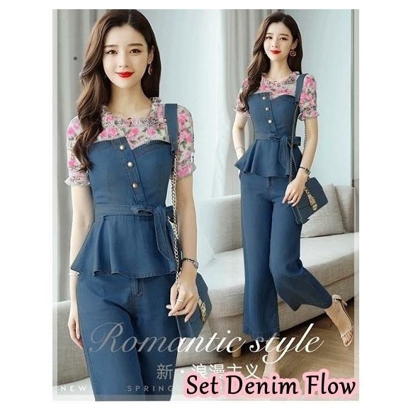 WSE390 - Set 3in1 Denim Flow Atasan + Celana + Gesper UK Fit L To XL LD 100 CM PJ 62 CM PJ Celana 90 CM PREMIUM QUALITY