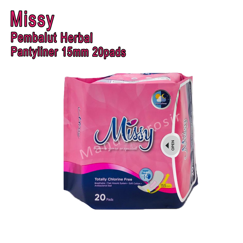 Pembalut Herbal Non Wing * Missy * Pantyliner 15mm * 20pads