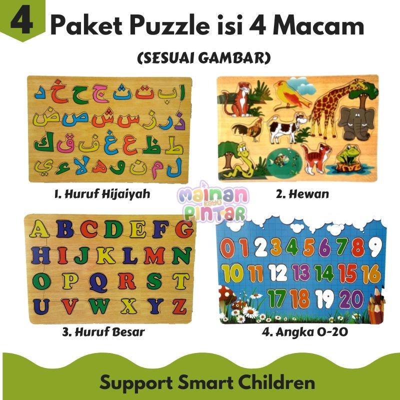 Puzzle Kayu Edukasi Mainan Kayu Pintar Paket Isi 3 Dan 4 Lengkap Bisa COD