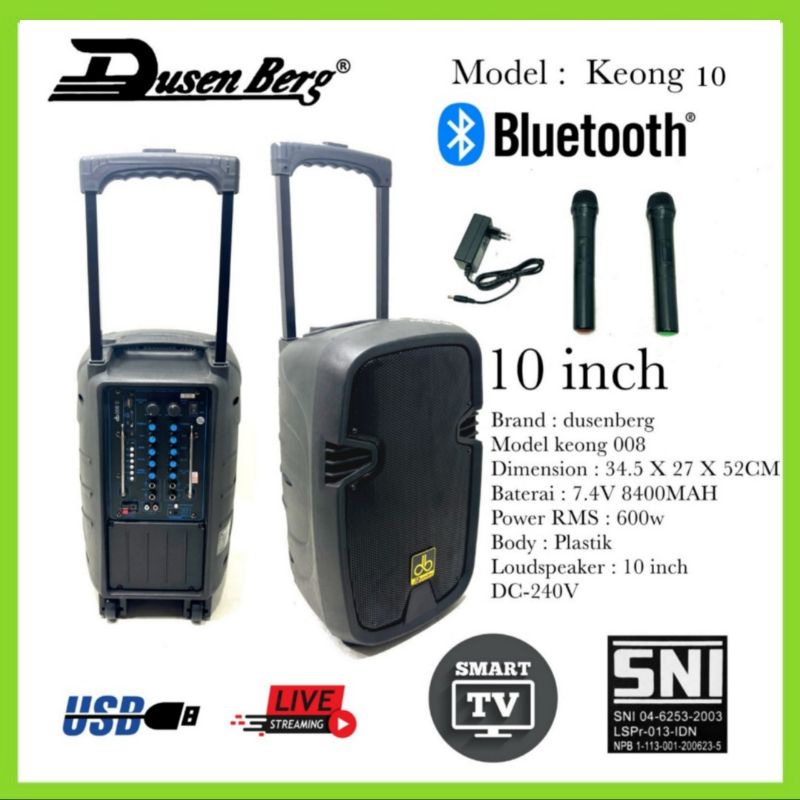 Speaker Portable DUSENBERG 10 Inch Keong 10, Speaker Karaoke Di Smart Tv Youtube