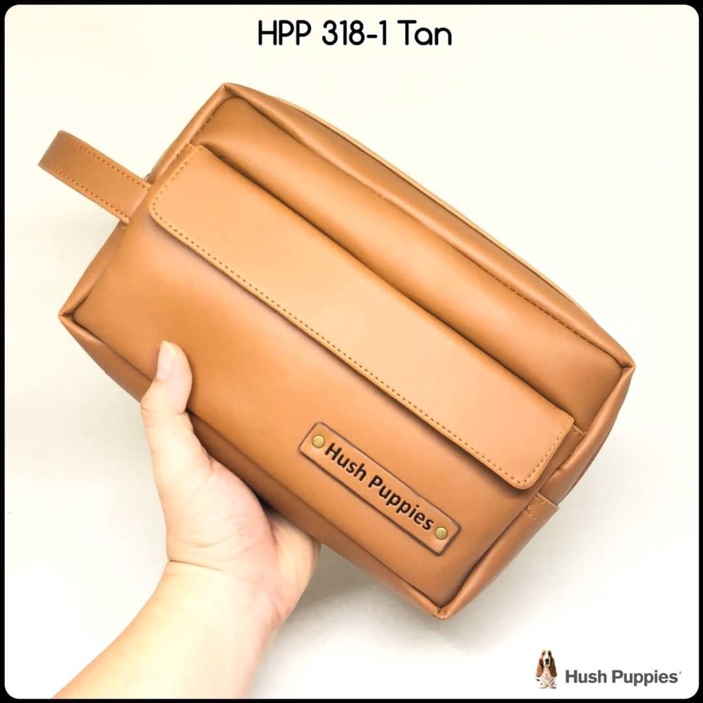 Handbag Clutch Pria Cowok Wanita Cewek Unisex HUSH PUPPIES 318-1 TAN VINTAGE COKLAT MUDA Kulit Asli 