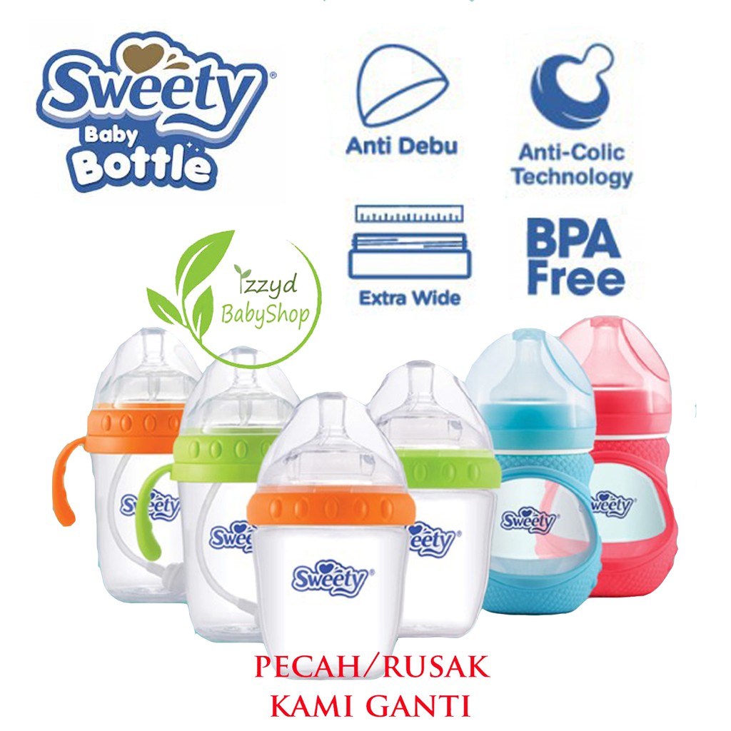 Sweety botol baby bottle wide neck glass / copolyester with handle +pemberat sweety