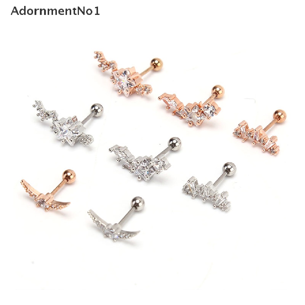 (AdornmentNo1) 1pc Anting Tindik Tulang Rawan Telinga Bahan Stainless Steel Hias Cz