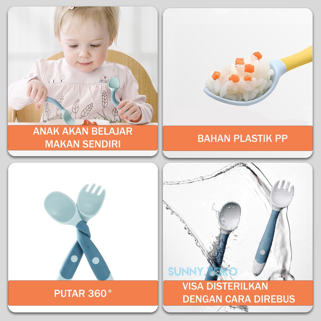 Set Sendok Garpu Lengkung 360 Derajat Sendok Bisa Ditekuk Untuk Bayi Sendok garpu bayi bahan lembut