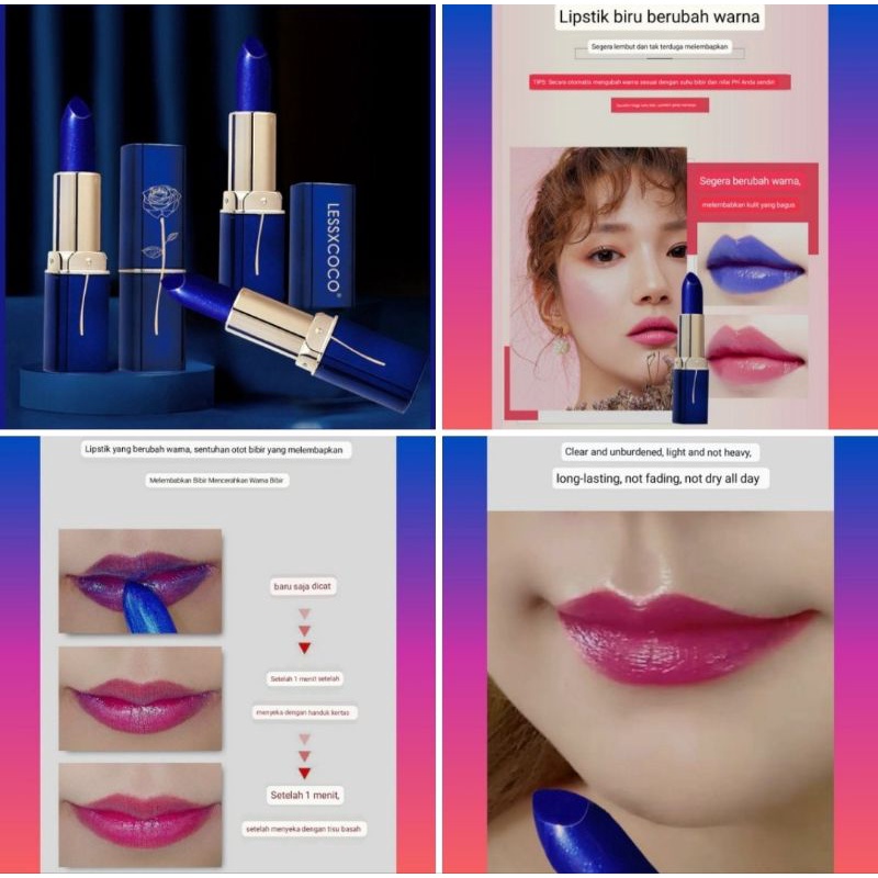 Medan Termurah Viral Longlasting Blue lipstick color changing Lipstik biru brubah warna lessxcoco