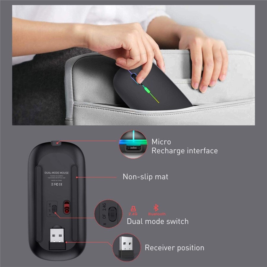 Mouse Wireless Bluetooth Dual Mode RGB Silent Slim Rechargeable