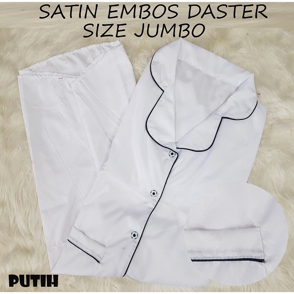 FortKlass Baju Tidur Satin Daster Embos Wanita Sleepwear Saten Fit To XL Silkwear-PUTIH